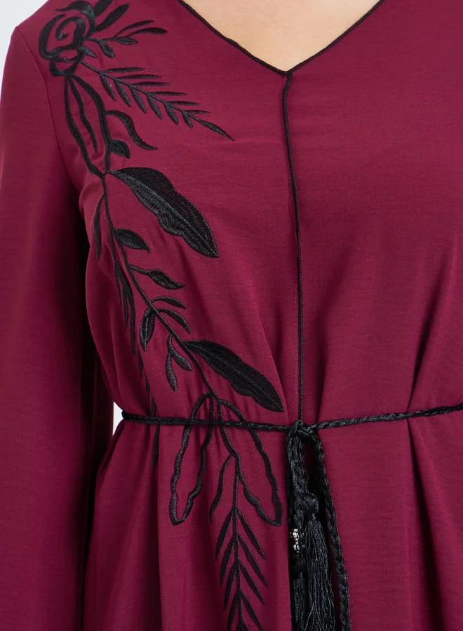 Styli Women Burgundy Embroidery A-Line Jalabiya